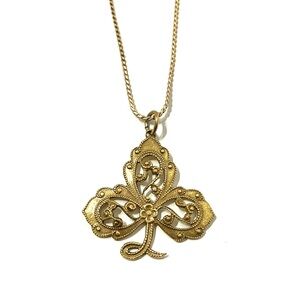 Vintage Gold Filled Filigree Clover Pendant Necklace
